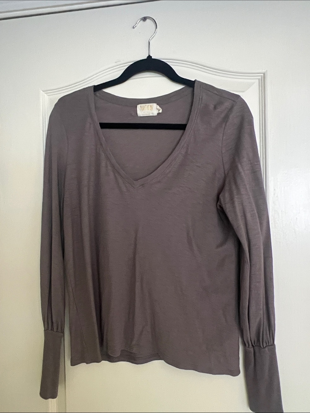 Nation LTD Brown V-Neck Long Sleeve Top